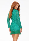 Back - ASHLEYlauren 4438 – A sassy and classy fully hand-beaded long sleeve cocktail dress featuring a fitted skirt with fringe detail along the left leg slit and hemline. Perfect for making a bold, elegant statement at any event.