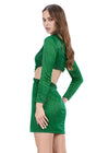 Back -Emerald ASHLEYlauren 4583 liquid beaded cocktail dress featuring a V-neckline, dramatic cut-outs, long sleeves, and a fitted silhouette for a bold and head-turning look.