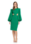 Emerald ASHLEYlauren 4811 Scuba Cocktail Dress with Statement Balloon Sleeves, Cut-Out Bodice, and Fitted Skirt