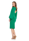 Back - Emerald ASHLEYlauren 4811 Scuba Cocktail Dress with Statement Balloon Sleeves, Cut-Out Bodice, and Fitted Skirt