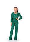 Emerald ASHLEYlauren 8232 Fully Beaded Two-Piece Jumpsuit with Spaghetti Straps and Jacket