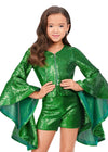 Emerald ASHLEYlauren Kids 8188 Sequin Two-Piece Romper with Bell Sleeve