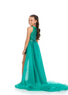emerald ASHLEYlauren 8315 Jersey Romper with Halter Neckline, Press-On Stone Beading, and Flowing Organza Overskirt Back View