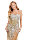 Front. ASHLEYlauren 11509 Strapless Fully Beaded Gown with Sweetheart Neckline, Intricate Gold, Silver & Crystal Beading, and Horsehair Hem