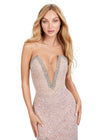 ASHLEYlauren 11521 Gold Fully Beaded Strapless Gown with Illusion V-Neckline, Deep V Front, and Left Leg Slit