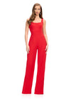 Front. ASHLEYlauren 11760 Red Scuba Jumpsuit with Spaghetti Straps and Removable Ruffle-Accented Jacket for a Bold, Stylish Look