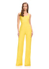 Front. ASHLEYlauren 11760 Yellow Scuba Jumpsuit with Spaghetti Straps and Removable Ruffle-Accented Jacket for a Bold, Stylish Look