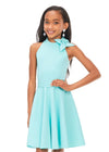 Front. Aqua ASHLEYlauren Kids 8165 Scuba Cocktail Dress with Halter Neckline and Bow Detail