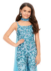 Front. Aqua ASHLEYlauren Kids 8190 Fully Beaded Jumpsuit with Matching Choker and Attached Cape
