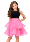 Front. Black/Pink ASHLEYlauren Kids 8216 Velvet and Organza Cocktail Dress with Beaded Waistband