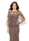 Front. Dark Taupe ASHLEYlauren 11211 Sophisticated Strapless Gown with Sweetheart Neckline, Floral Beaded Motif, and Detachable Crew Neckline Overlay