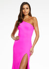 Front. Fuchsia ASHLEYlauren 11119 One-Shoulder Gown in Corset Fabric with Asymmetrical Lace-Up Back and Left Leg Slit