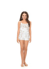 Front. Ivory ASHLEYlauren Kids 8186 Hand Beaded Romper with 3D Appliques and Fringe Details
