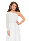 Front. Ivory ASHLEYlauren Kids 8197 One Shoulder Gown with Beaded Bustier and Chiffon Skirt