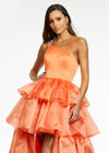 Front. Orange ASHLEYlauren 11159 One-Shoulder High-Low Gown with Beaded Strap, Ruffled Organza Tiers, and Dramatic Silhouette