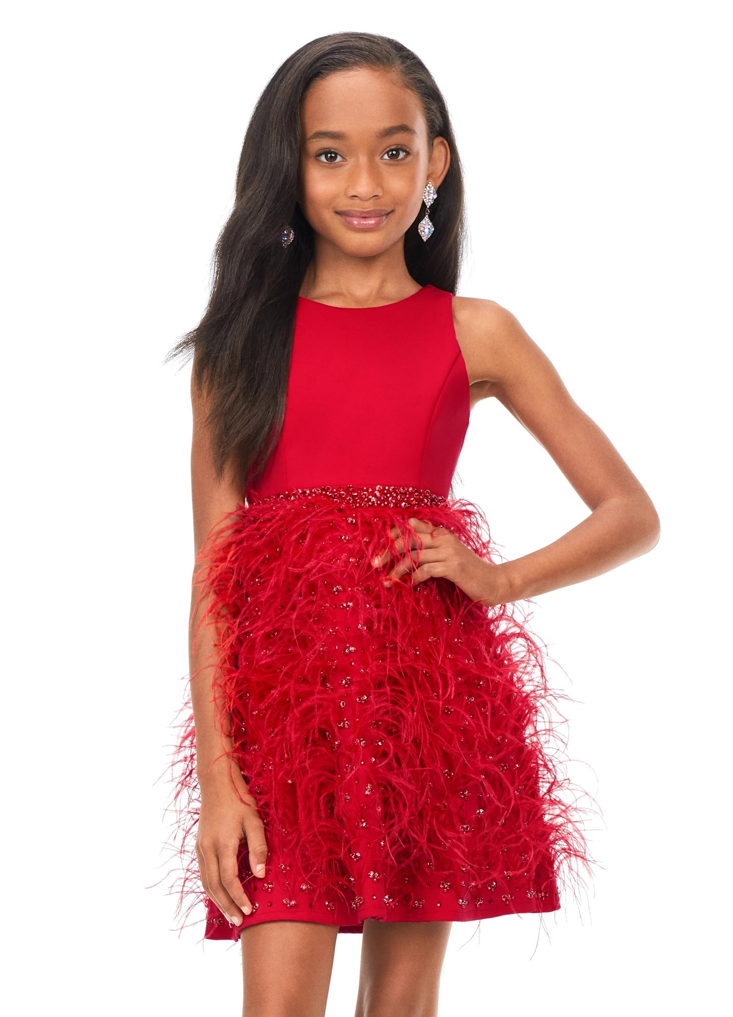 strapless open back dress ASHLEYlauren 8176 Kids Feather Crystal Dress
