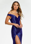 Front. Royal ASHLEYlauren 11157 Off-Shoulder Gown with Sweetheart Neckline, Fully Liquid Beading, Right Leg Slit, and Puddle Train