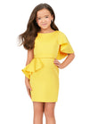 Front. Yellow ASHLEYlauren Kids 8222 Crepe Cocktail Dress with One Shoulder Ruffle Detail