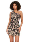 Front - Gold ASHLEYlauren 4630 fully beaded cocktail dress featuring a one shoulder neckline, hand-beaded cheetah design, fitted skirt, and lace-up back for a bold and standout look.