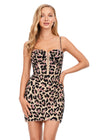 Front - Gold ASHLEYlauren 4631 fully beaded cocktail dress featuring a cheetah print design, beaded spaghetti straps, corset bustier, and fitted skirt for a fun and flirty statement look.