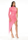 Front - Pink ASHLEYlauren 1975 stylish beaded dress featuring a high neckline, one sleeve, and an asymmetrical hemline for a bold and head-turning look.