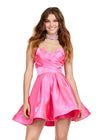 Front - Pink ASHLEYlauren 4644 strapless satin cocktail dress featuring a sweetheart neckline, A-line skirt, and a fully beaded choker for an elegant and sophisticated look.