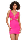 Front - Pink ASHLEYlauren 4649 jersey cocktail dress featuring a V-neckline, perfectly placed cutouts, beaded details, lace-up back, and a fitted skirt for a fun and flirty look.