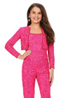 Front - Pink ASHLEYlauren 8232 Fully Beaded Two-Piece Jumpsuit with Spaghetti Straps and Jacket