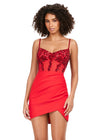 Front - Red ASHLEYlauren 4619 cocktail dress featuring a sweetheart neckline, delicate spaghetti straps, intricately beaded corset bodice, and a sleek jersey fitted skirt for an elegant and modern look.