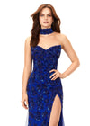 Front - Royal ASHLEYlauren 11351 Strapless Beaded Gown with Crystal Choker, Chiffon Cape, and Slit