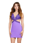 Front - Violet ASHLEYlauren 4649 jersey cocktail dress featuring a V-neckline, perfectly placed cutouts, beaded details, lace-up back, and a fitted skirt for a fun and flirty look.