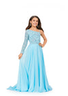 Front: Sky ASHLEYlauren Kids 8197 One Shoulder Gown with Beaded Bustier and Chiffon Skirt