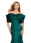 Front view. Deep Green ASHLEYlauren 11413 Elegant Off Shoulder Mermaid Gown in Double Faceted Satin with Statement Oversized Bow Neckline