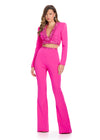 Fuchsia ASHLEYlauren 11761 Two-Piece Scuba Jumpsuit with Deep V-Neckline and Press-On Stone Accents