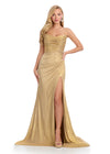 ASHLEYlauren 11832 - Gold Metallic Strapless Evening gown - Ruched Dress With Slit - Ashley Lauren Dress