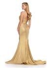 ASHLEYlauren 11832 - Gold Metallic Strapless Evening gown - Ruched Dress With Slit - Ashley Lauren Dress -Back View