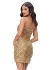 Back - Gold ASHLEYlauren 4564 strapless cocktail dress featuring an illusion bustier with exposed boning and a wrap sequin skirt for a modern and sophisticated look.