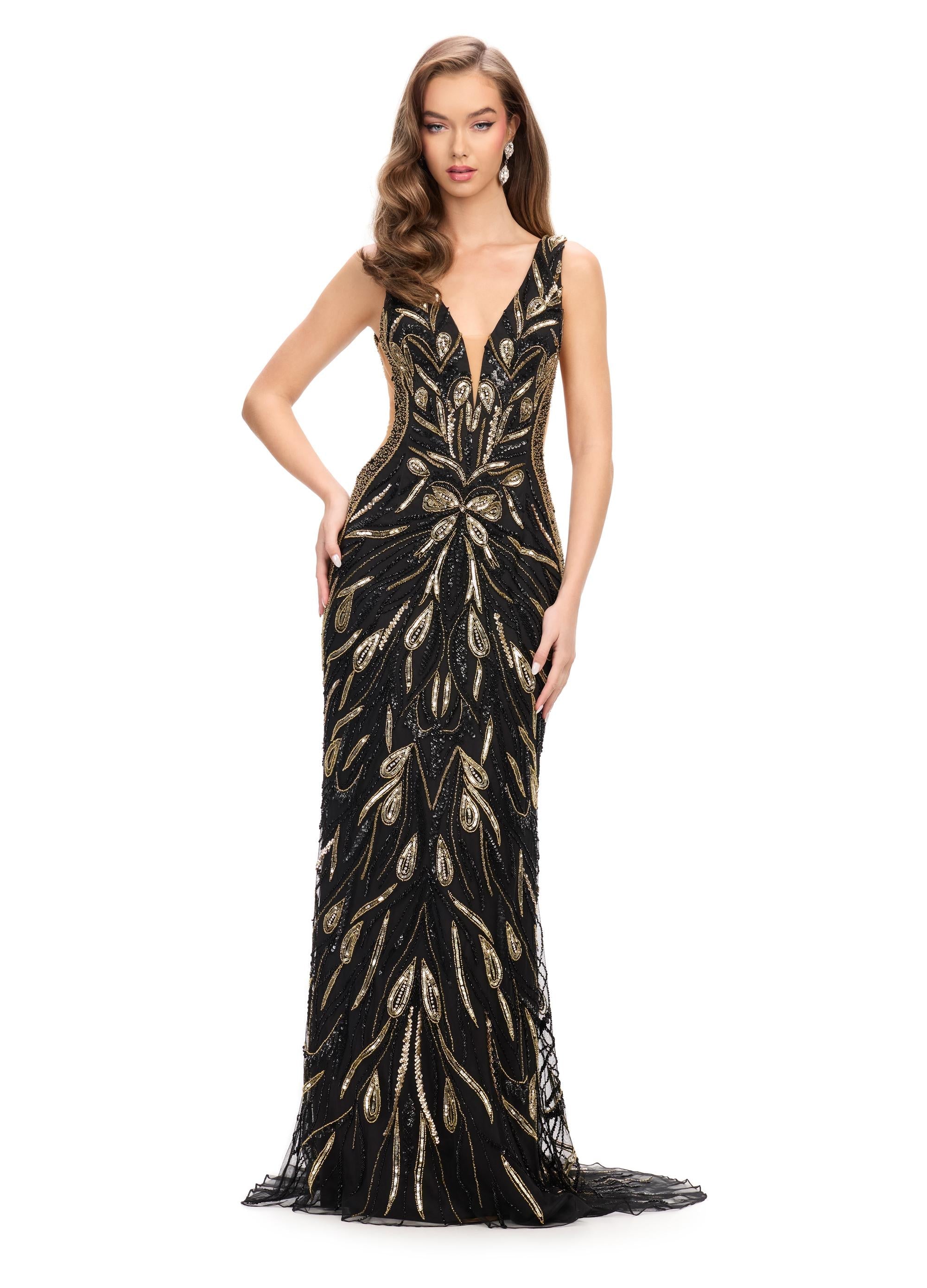 Ashley Lauren シークインワ ンショルダー ロング カラードレス ASHLEYlauren 11037 - Hand Beaded Gown with Lace-Up Back