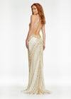 Back - ASHLEYlauren 11177 – An intricately hand-beaded halter gown featuring a stunning beaded motif, low open back, center slit, and a sweeping train. Perfect for making a show-stopping statement at any event.
