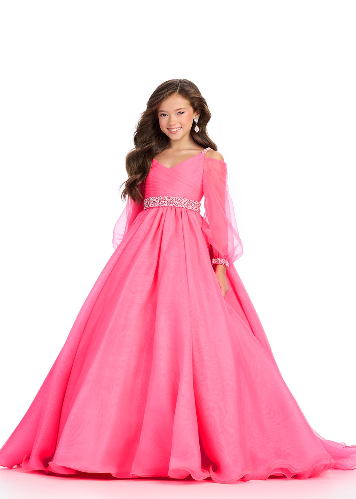 ASHLEYlauren 8273 Organza Ball Gown with Balloon Sleeves