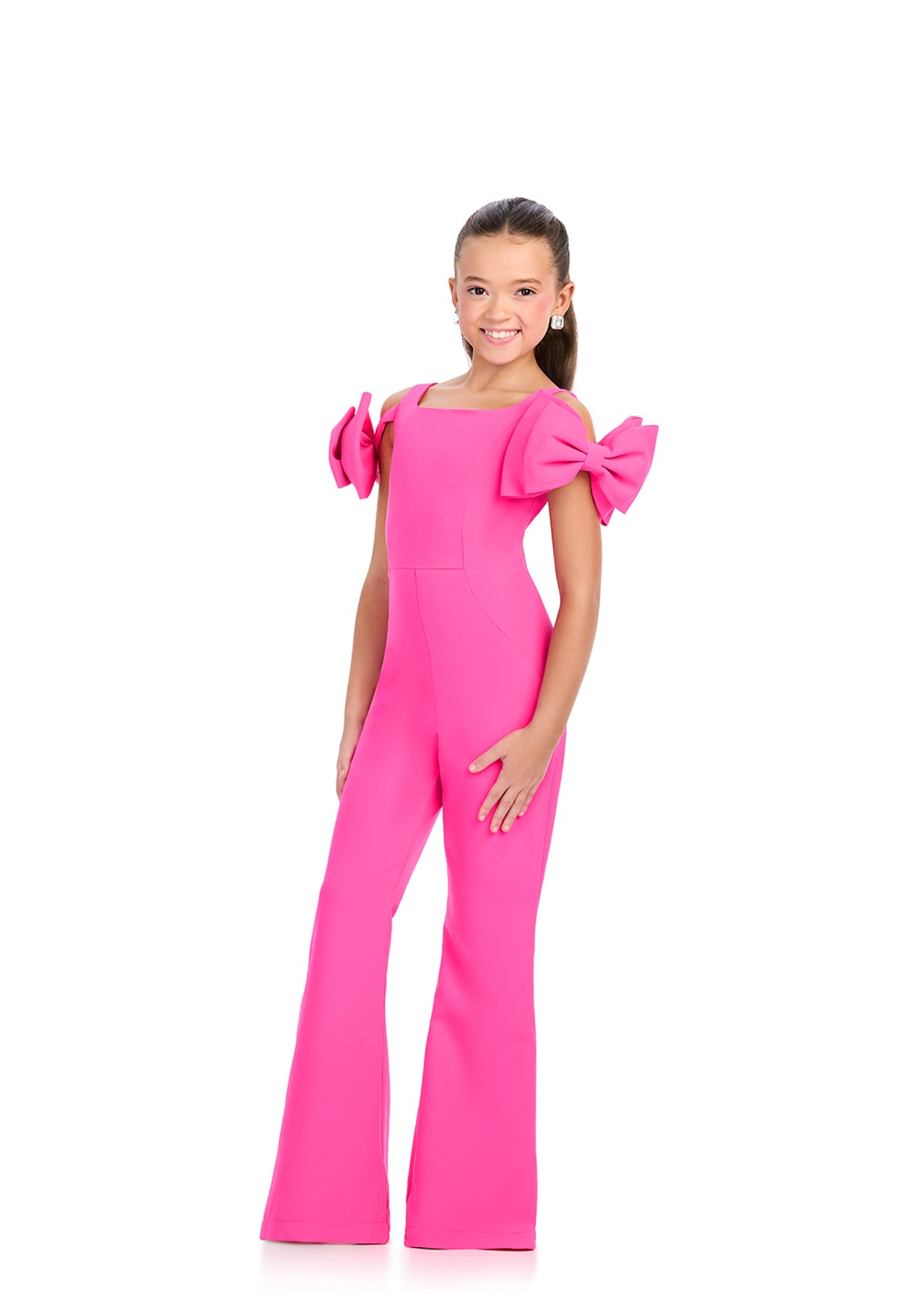 ASHLEYlauren 8307 Off-Shoulder Jersey Jumpsuit with Bow Accents