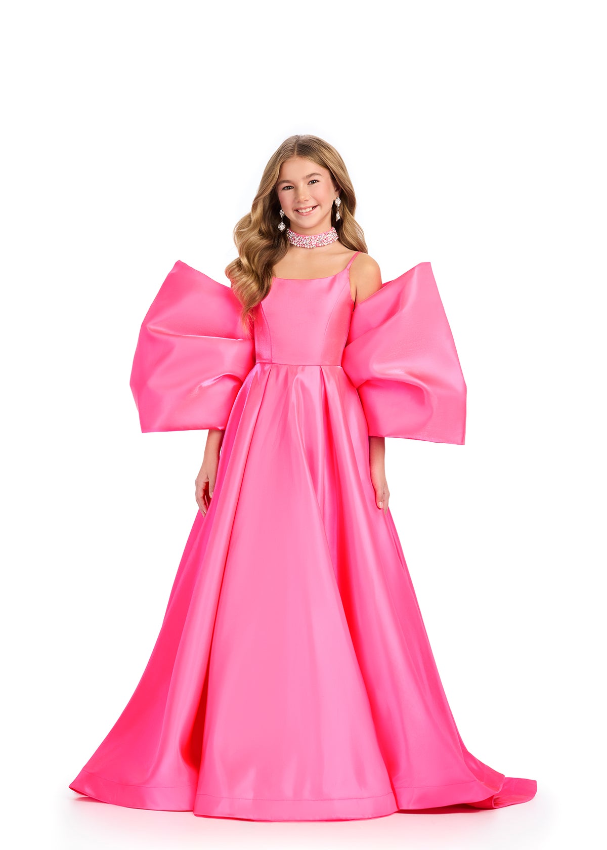 Pink ASHLEYlauren 8321 Satin Bow Overskirt with Oversized Bow and Back Skirt Detail