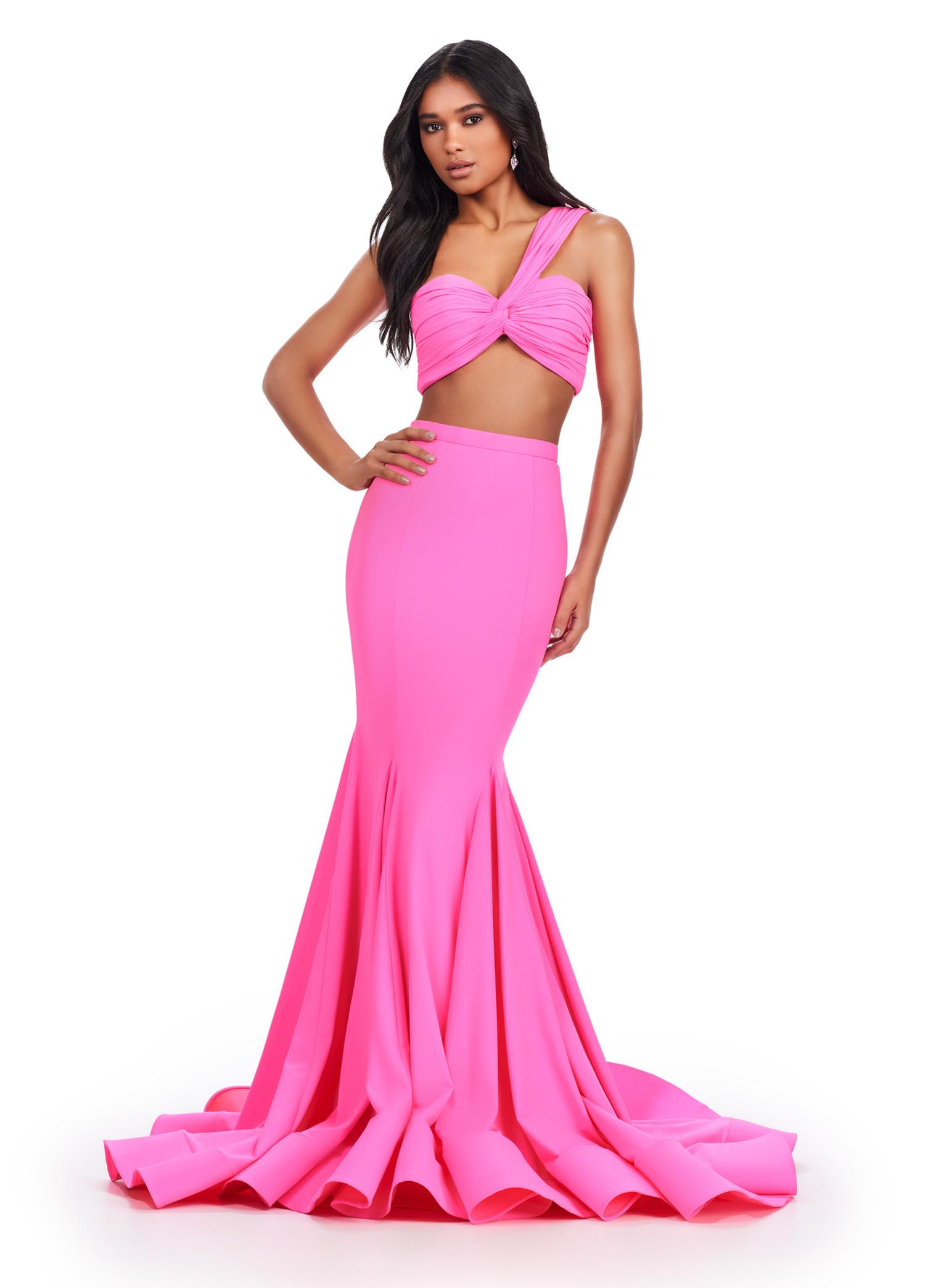 open lace back dress ASHLEYlauren 11646 One Shoulder Two Piece Scuba Gown