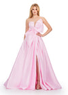 Ice Pink ASHLEYlauren 11609 Strapless Mikado Ball Gown with Illusion V-Neckline, Oversized Asymmetrical Bow, and A-Line Wrap Skirt