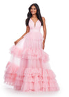 Ice Pink ASHLEYlauren 11620 Tulle Ball Gown with V-Neckline Bustier, V-Back, and Multi-Tiered Ruffle Skirt