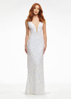 Ivory ASHLEYlauren 11081 Hand Beaded Gown with Deep V-Neckline, V-Back, and Illusion Cut Outs