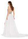 Back - Ivory ASHLEYlauren 11248 – A stunning chiffon A-line gown featuring a beaded halter top with crystal details, an illusion cut-out, and a high left leg slit. Perfect for shining bright and making a statement at any special event.