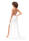 Back - Ivory ASHLEYlauren 11298 Satin Gown with Crystal Trim