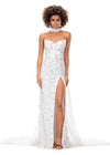 Ivory ASHLEYlauren 11351 Strapless Beaded Gown with Crystal Choker, Chiffon Cape, and Slit