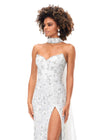 Ivory ASHLEYlauren 11351 Strapless Beaded Gown with Crystal Choker, Chiffon Cape, and Slit